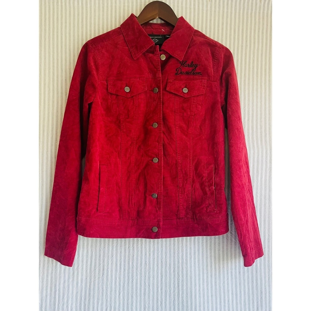 Harley-Davidson Womens Red Corduroy Trucker Jacket Logo XS 97414-23VW